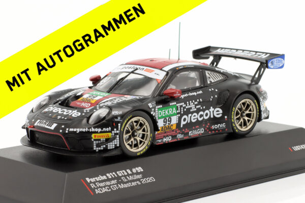 Porsche 911 GT3 R #99 ADAC GT Masters 2020 Herberth Motorsport Müller Renauer 1:43 Ixo mit Originalunterschriften