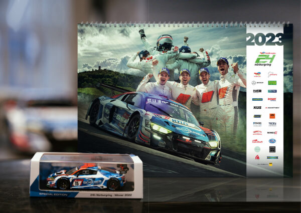 Kalender 24h Nürburgring 2023 + Modellauto Audi R8 LMS GT3 #15 24h Nürburgring 2022