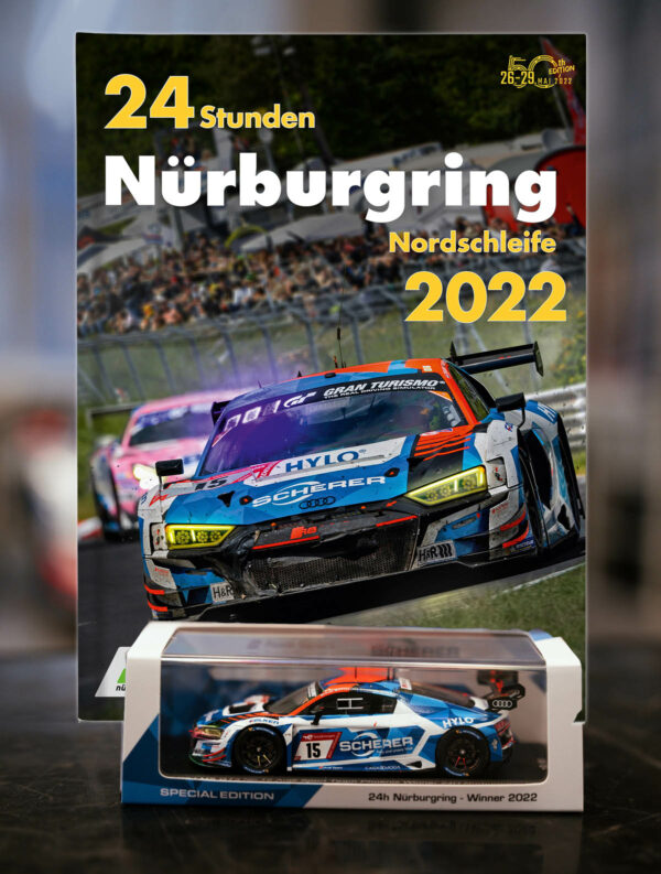 Buch 24h Nürburgring 2022 + Modellauto Audi R8 LMS GT3 #15 24h Nürburgring 2022